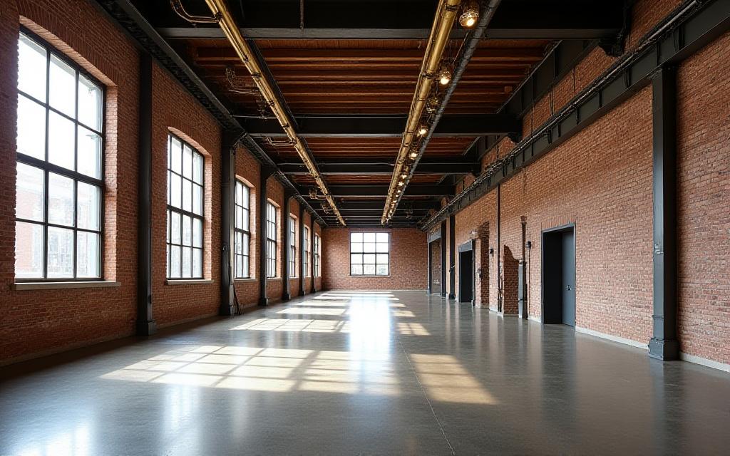 Modern HVAC and power framework installed in a refurbished industrial warehouse