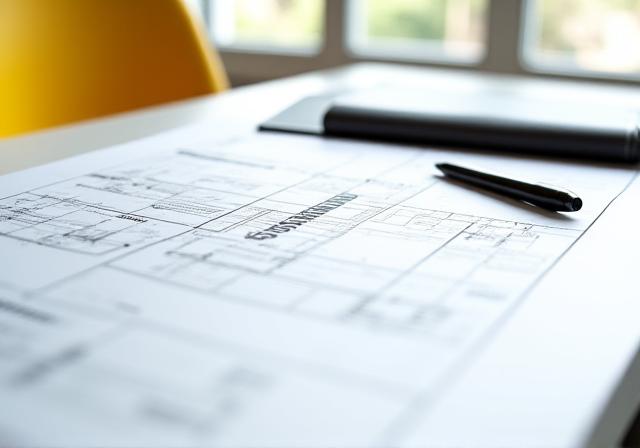 Architectural blueprint with legal documents