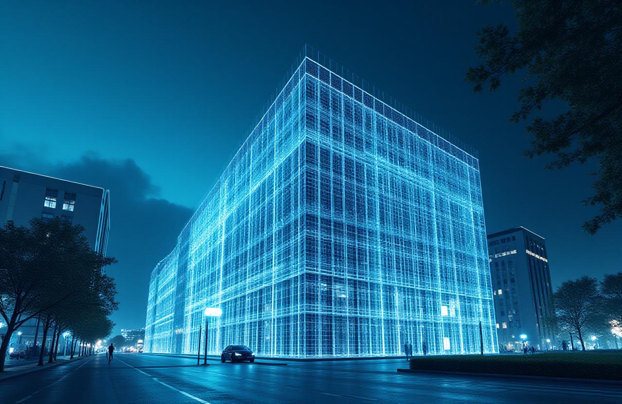 Futuristic architectural network visualization